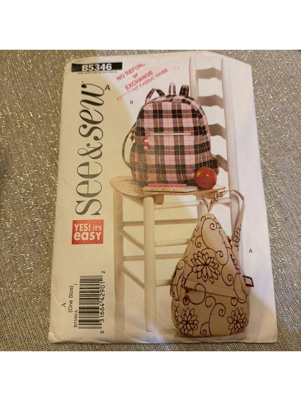 See & Sew B5346 Easy Sewing Pattern Backpack in 2 Styles UNCUT